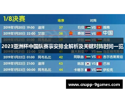 2023亚洲杯中国队赛事安排全解析及关键对阵时间一览