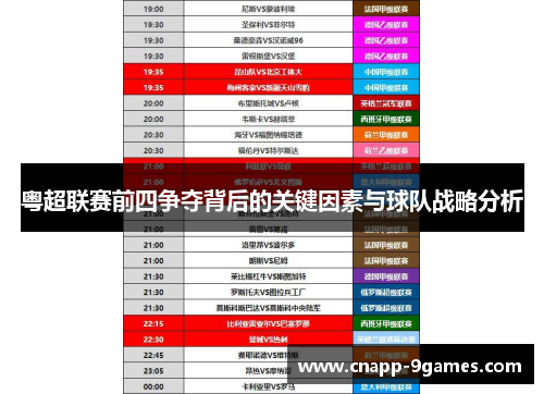 粤超联赛前四争夺背后的关键因素与球队战略分析